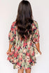 Floral Ruffled Collar Split V Neck Puff Sleeve Babydoll Mini Dress